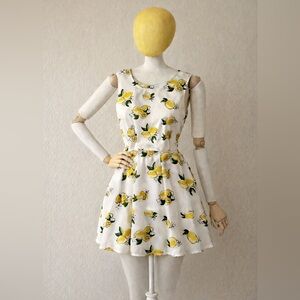 Sleeveless Lemon Print Cream Summer Dress